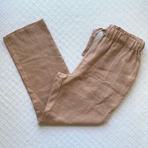 NWT Linen Handmade Studio 100% Linen Kaia Pants Cream Tan Drawstring Relaxed